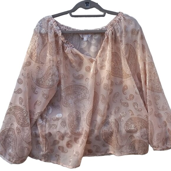 Nanette Lepore Blouse Women's Paisley Peekaboo Sheer Gauzelike Billowy XL - Picture 1 of 16